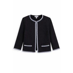 St. John Collection Wool Blend Knit Jacket Blazer Black Blue Trim 8 Open Front